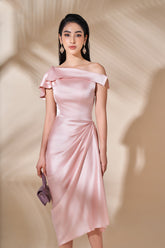 Annette Off Shoulder Draped Midi Silk Dress